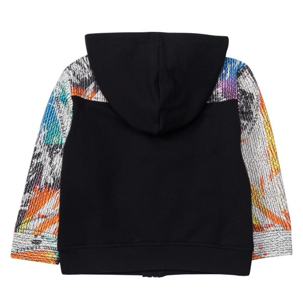 Baby Boys Black Hooded Top With Multicolor Cuffs Online Hot Sale