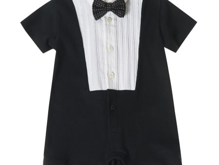 Baby Boys Black Bow Trims Cotton Short Babygrow on Sale