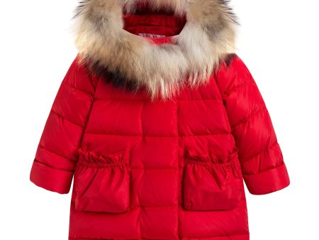 Girls Red Down Padded Coat With Fur Online now