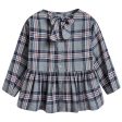 Girls Blue Checked Cotton Shirt With Tie Supply