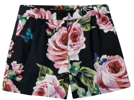 Girls Black Rose Cotton Shorts For Discount