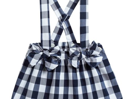 Baby Girls Dark Blue Check Dungarees With Bow Discount