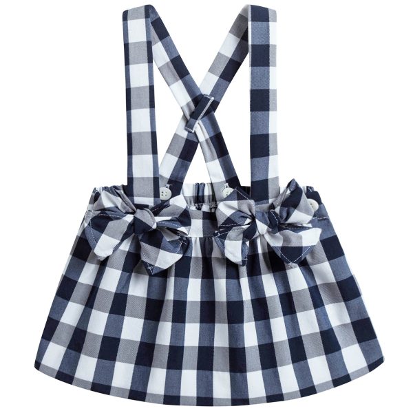 Baby Girls Dark Blue Check Dungarees With Bow Discount