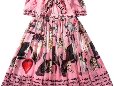 Baby  Girls  Pink  Cat Printed Silk Dress Online