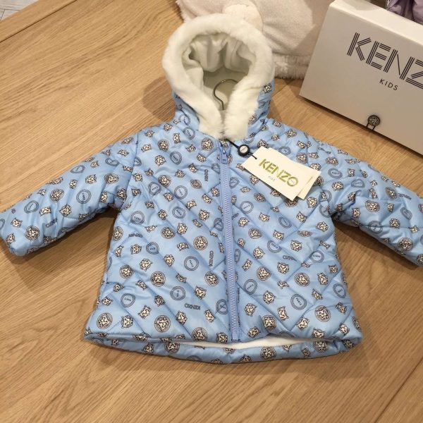 Baby Boys Blue Tiger Printed Padded Jacket  With Synthetic fur trims Sale