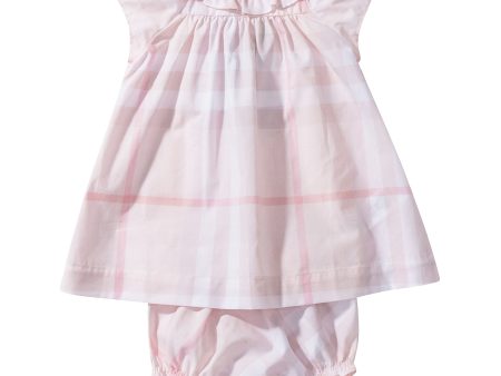 Baby  Girls  Ice  Pink   Cotton  Check   Dress For Cheap