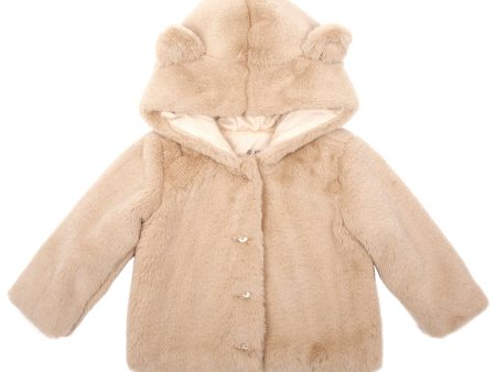 Baby Girls Beige Ear Trims Hooded Fur Coat Fashion