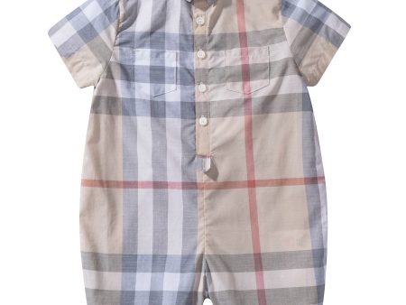 Baby  Beige   Checked  Cotton  Romper Hot on Sale