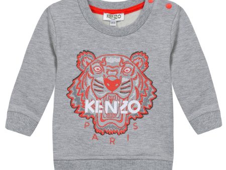 Baby Boys Marl Grey Embroidered Tiger Head Cotton Sweatshirt Online now