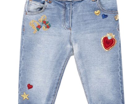 Baby  Girls  Blue Embroidered Jeans Online