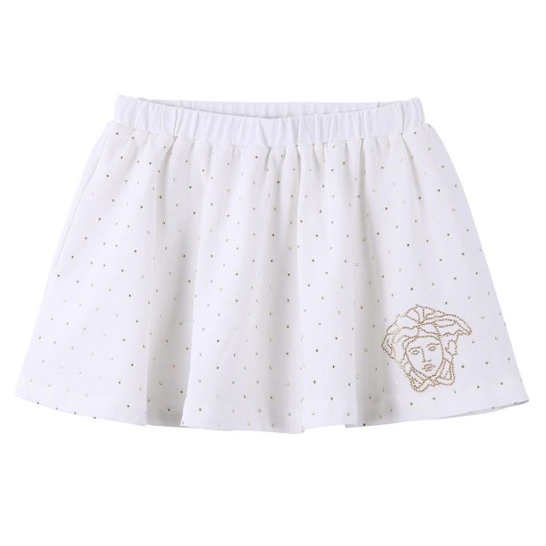 Baby Girls White Cotton Skirt With Gold Spot Trims Sale