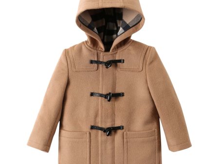 Baby Boys Beige Wool Hooded Duffle Coat Online Sale