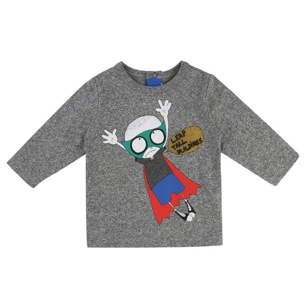 Baby Boys Grey Fancy Printed Trims Cotton T-Shirt Fashion