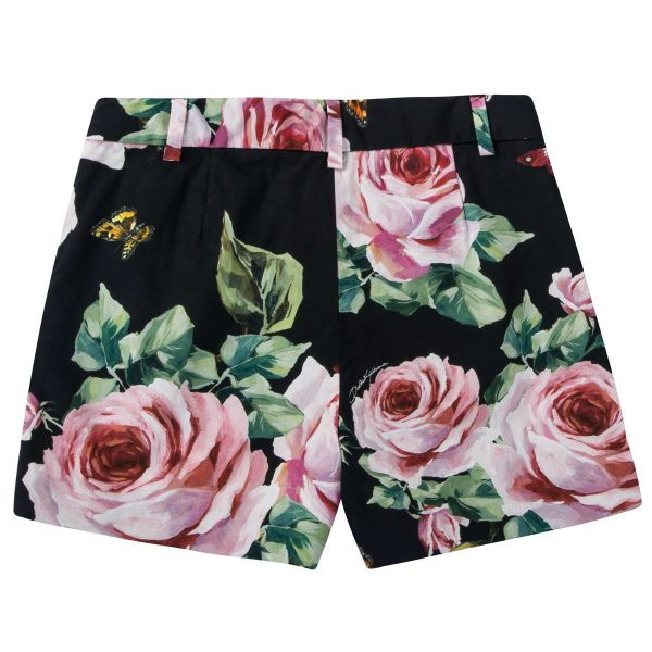 Girls Black Rose Cotton Shorts For Discount