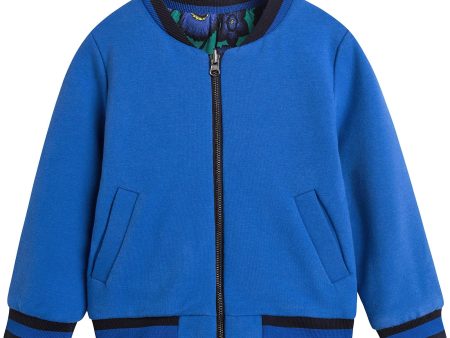 Boys Blue & Green Reversible Tiger Jacquard Jacket For Discount