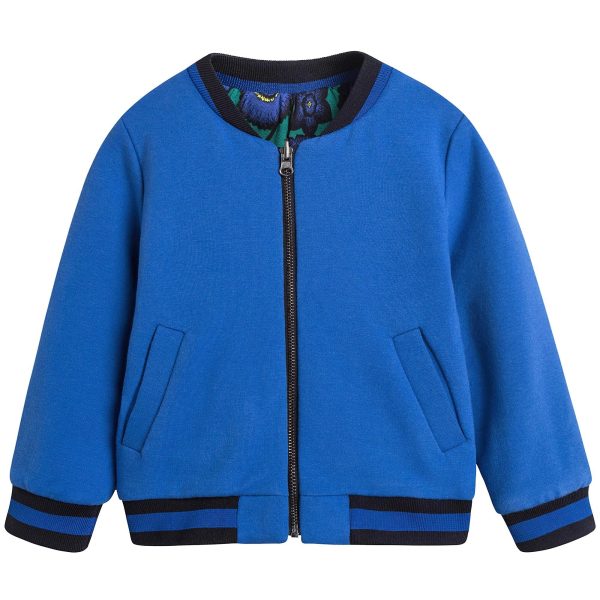 Boys Blue & Green Reversible Tiger Jacquard Jacket For Discount