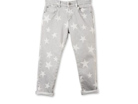 Grils Grey Denim Star Printed  Lohan  Trouser Fashion