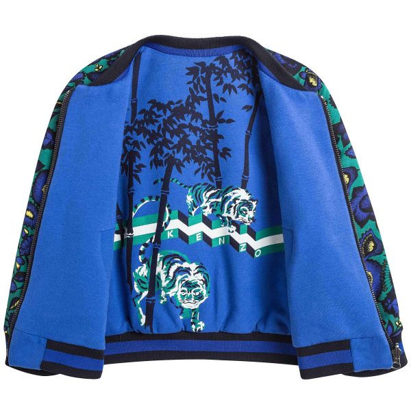 Boys Blue & Green Reversible Tiger Jacquard Jacket For Discount