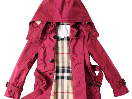 Girls Dark Plum Pink Wool Hooded Duffle Coat Sale