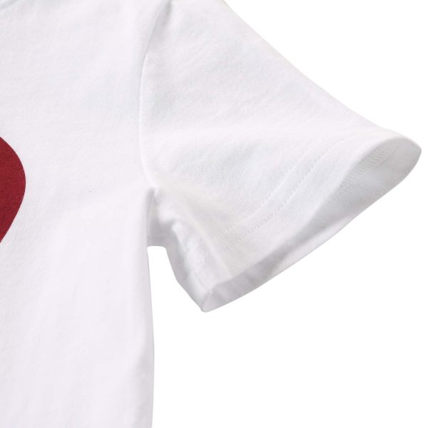 Girls White Cotton T-Shirt With Red Heart Trims For Sale