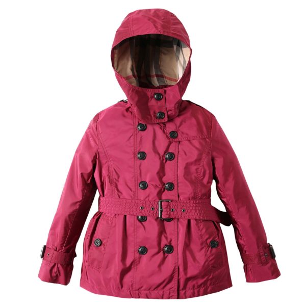 Girls Dark Plum Pink Wool Hooded Duffle Coat Sale