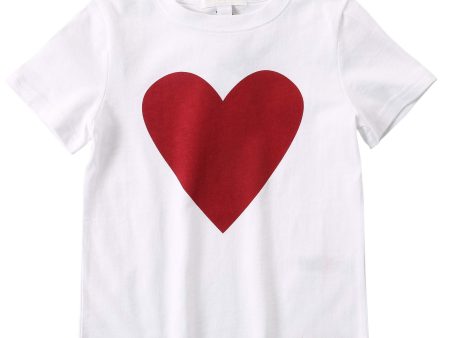 Girls White Cotton T-Shirt With Red Heart Trims For Sale