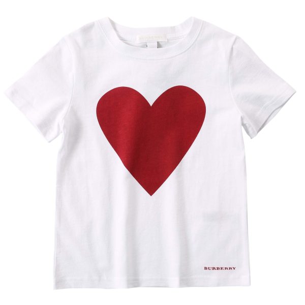 Girls White Cotton T-Shirt With Red Heart Trims For Sale