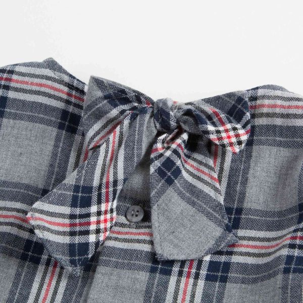 Girls Blue Checked Cotton Shirt With Tie Supply