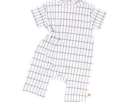 Baby Blue & White Check Babysuit on Sale