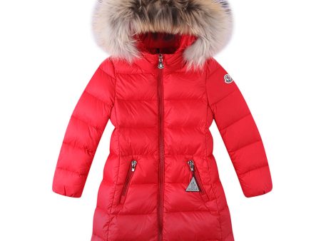 Girls Red Fur Trims Hooded  Dorist Padded Down Jacket For Discount