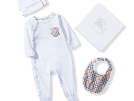 Baby  White  Pale Classic  Check   Cotton  Three-piece Gift Set Discount