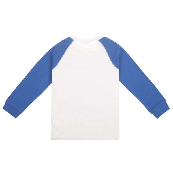 Boys White Cotton T-Shirt With Blue Cuffs Fashion