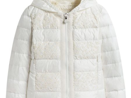 Girls White Patch Trims Down Padded Jacket For Discount