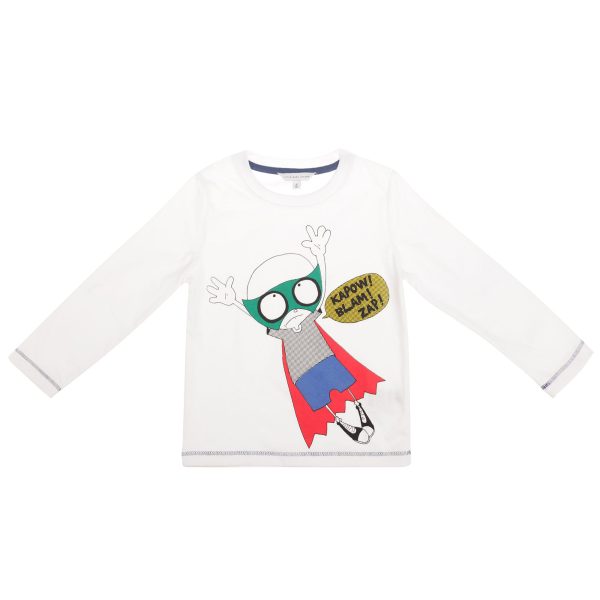 Boys White Fancy Cartoon Printed Cotton T-Shirt Fashion