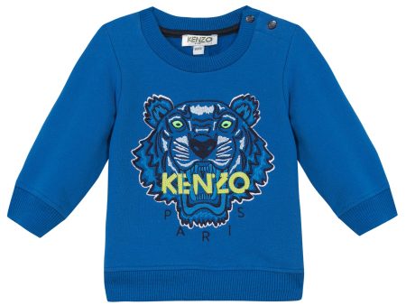 Baby Boys Middle Blue Embroidered Tiger Head Cotton Sweatshirt on Sale