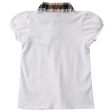 Girls White Cotton Polo Shirt With Beige Check Collar on Sale