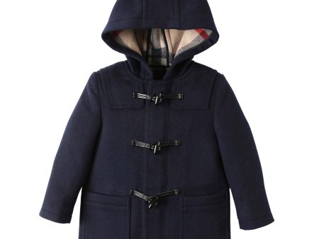 Baby Boys Black Wool Hooded Duffle Coat Online Hot Sale