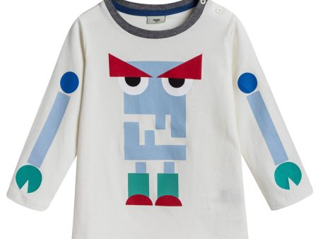 Baby Boys Milk White Monster Printed T-Shirt Cheap