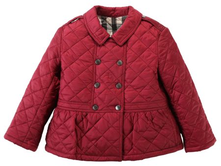 Baby Girls Dark Pink Quilted Jacket With Check Trim Online now