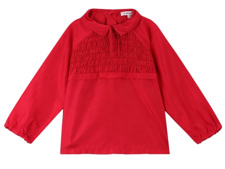 Girls Red Frill Trims Silk Blouse Online Sale