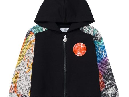 Baby Boys Black Hooded Top With Multicolor Cuffs Online Hot Sale