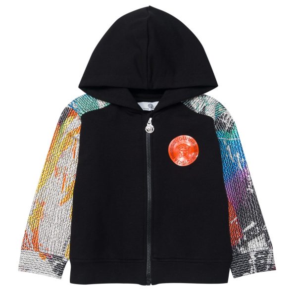 Baby Boys Black Hooded Top With Multicolor Cuffs Online Hot Sale