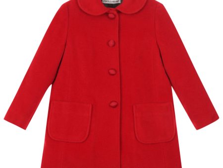 Girls Red Patch Pocket Trims Wool Coat Online Hot Sale