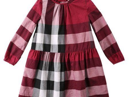 Girls Dark Plum Pink Check Jersey Cotton Dress Discount