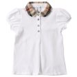 Girls White Cotton Polo Shirt With Beige Check Collar on Sale