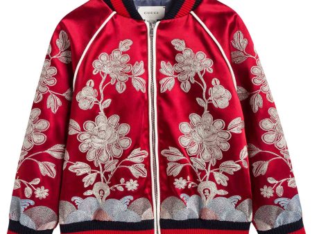 Girls Red Satin Bomber Jacket Online