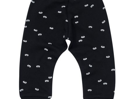 Baby Black Lounge Pants With White Mini Masks For Sale