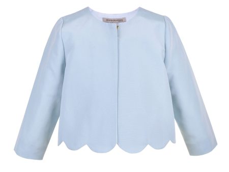 Girls Powder Blue Cropped Scalloped Hem Jacket Fashion