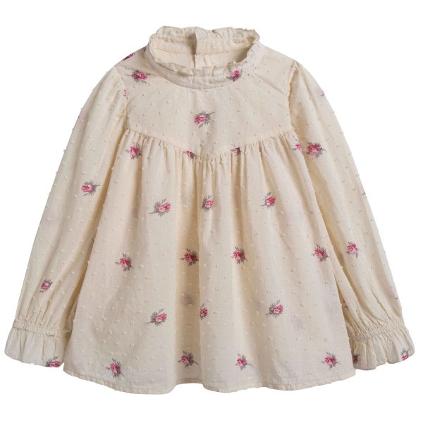 Girls Lvory With Pink Flowers Blouse Supply