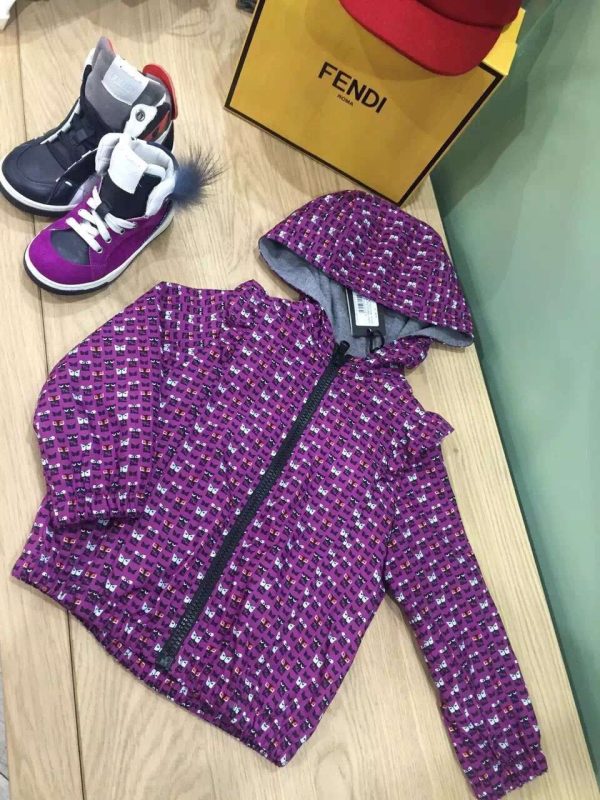 Girls Purplet&Multicolors Monster Printed Zip-up Tops For Cheap